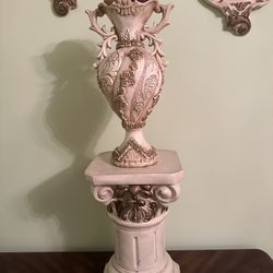Porcelain Vase With Fruit & Pedestal