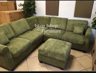 Stylish‼️4-Pc Corduroy Sectional Sofa With Ottoman Sets