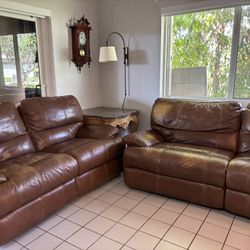 Leather Electric Recliner Sofa & Manual Recliner Loveseat