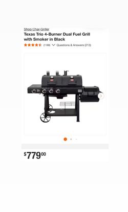 Texas Trio 4-Burner Dual Fuel Grill with Smoker in Black