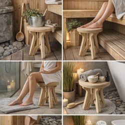 Handmade Cedar Wood Sauna Stool 16"x12" Solid Wood Rustic Spa Bath Seat