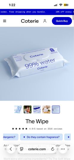 Coterie Wipes, Water Wipes