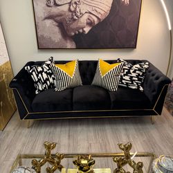 ✨ Black Velvet Sofa w/ Gold Accents — $50 Down w/ Financing ✨