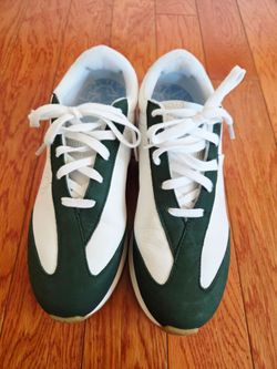 Saysh Women White and Dark Green Athletic Sneakers 9.5