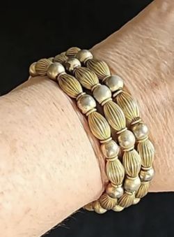 Gold Bead Triple Strand Vintage Bracelet. Made In Japan