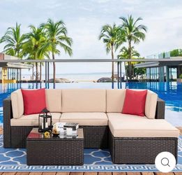 Patio Furniture 5 Pieces PE Wicker Outdoor Sectional Sofa Set With Ottoman