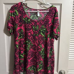 Womens LuLaRoe Hot Pink Floral Top Size Large 