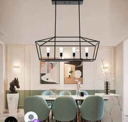 Black Metal Rectangle Pendant Chandelier 4-Light