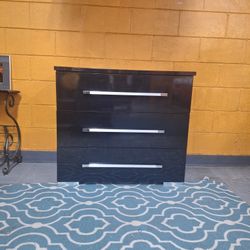 Modern Black (3) Drawer Chest (Short/Space Efficient) w/ Long Silver Pulls