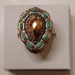 Vintage Barse Sterling Hammered Copper & Turquoise Ring-Retired (EUC)