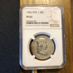 Key Date 1956 “Type 1” NGC Proof-67 Silver Benjamin Franklin Coin