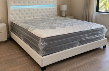 NEW BED FRAME KING SIZE LED WHITE OR BLACK WITH BOX SPRING