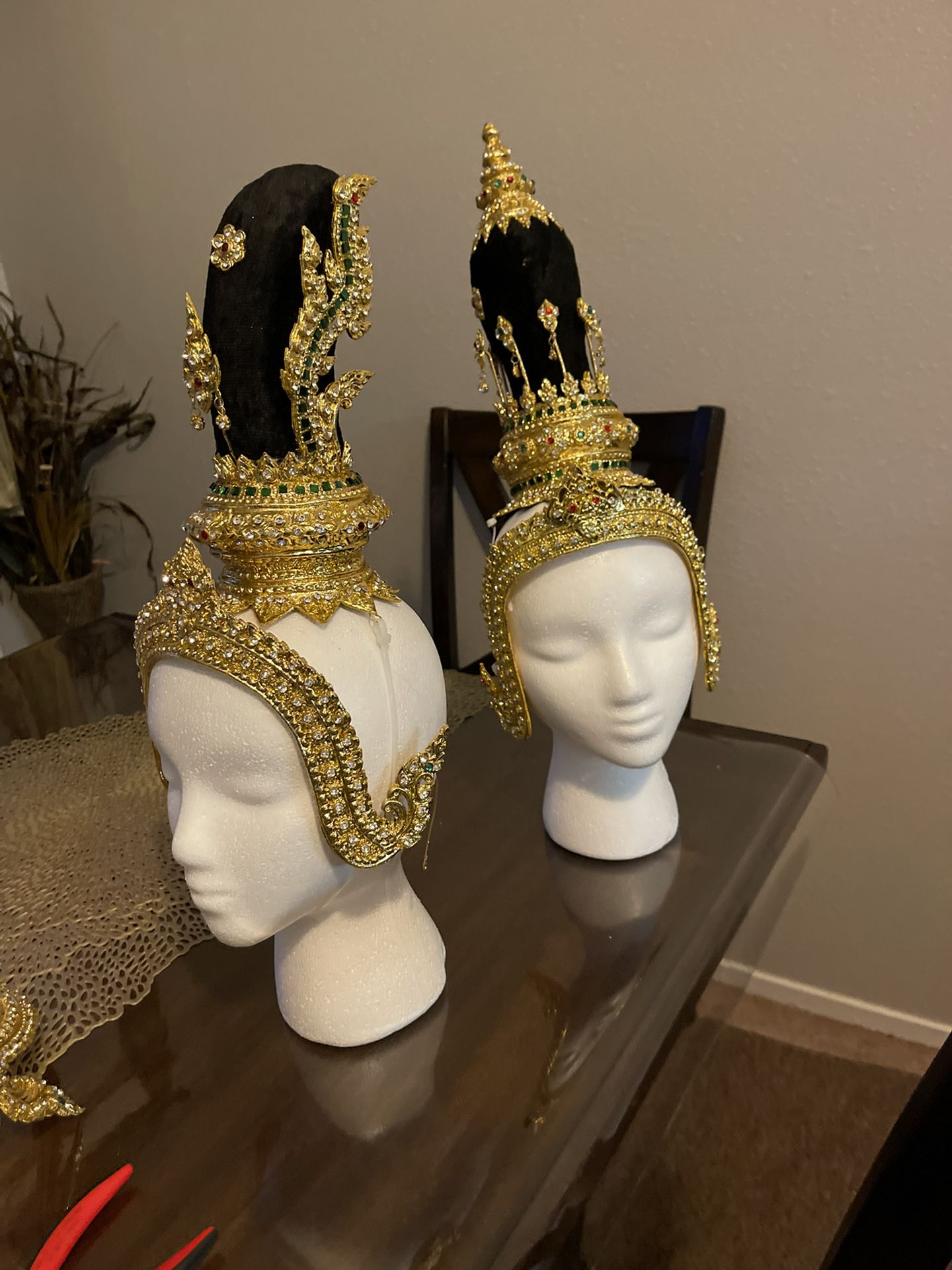 Thai/Khmer Ancient Gold Headdress Crown/tiara And Hair Bun