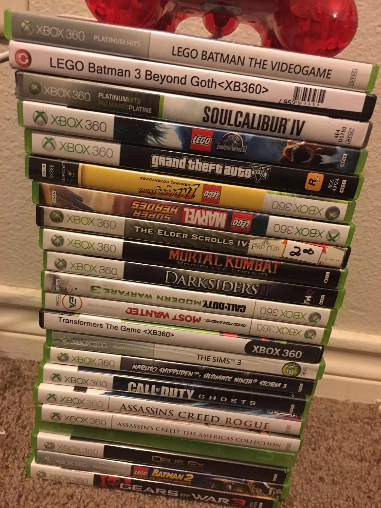 22 Xbox 360 Video Games & Red Wired Controller