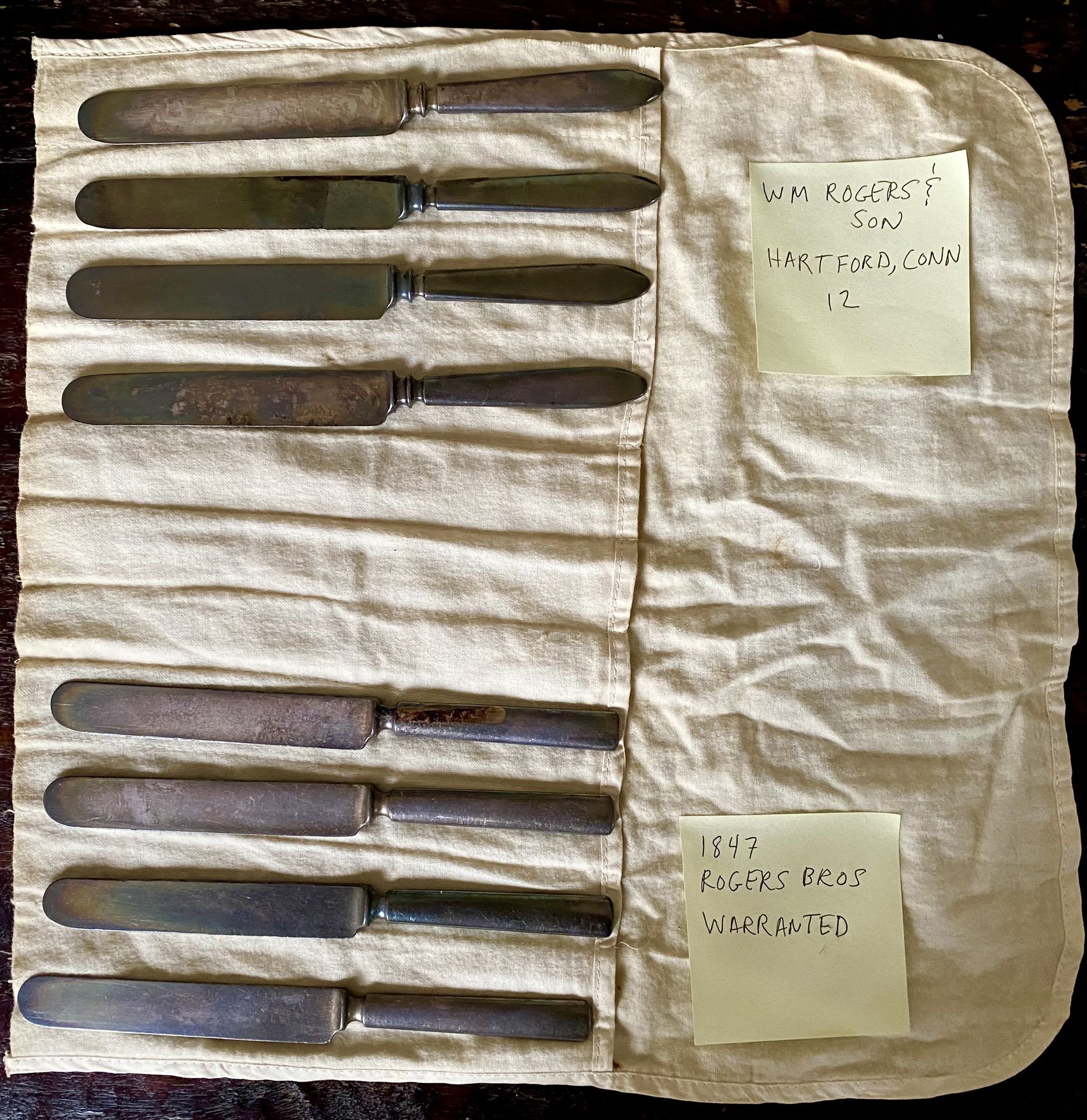 8 Vintage Rogers Knives And Cloth Storage Bag