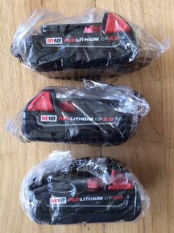 3 Milwaukee M18 Batteries CP2.0.  Brand NEW From Combo Kits.