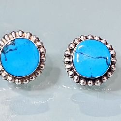 Native American Ladies Sterling Silver Blue Turquoise Clip Back Earrings “W@W”