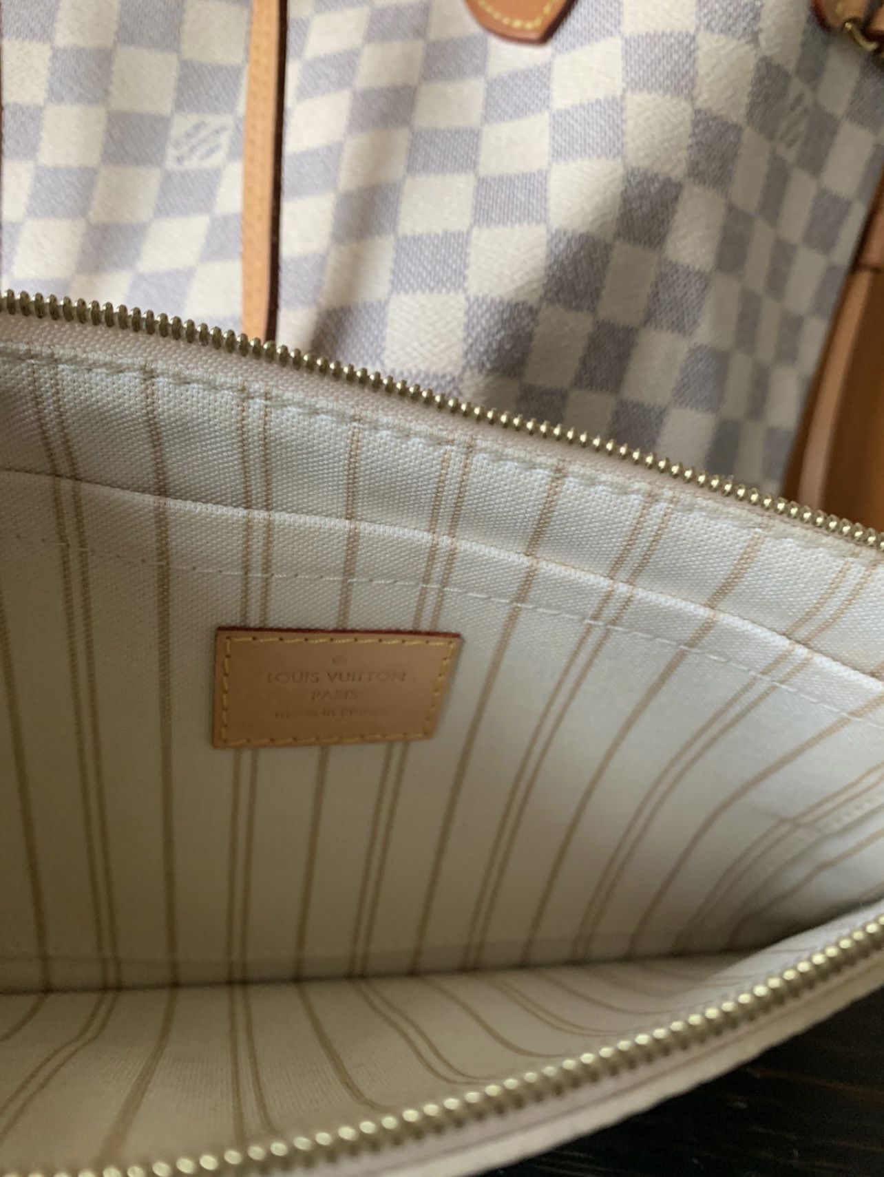 Louis Vuitton cream 2012 Damier Azure Neverfull MM tote bag Cloth  ref.985413 - Joli Closet