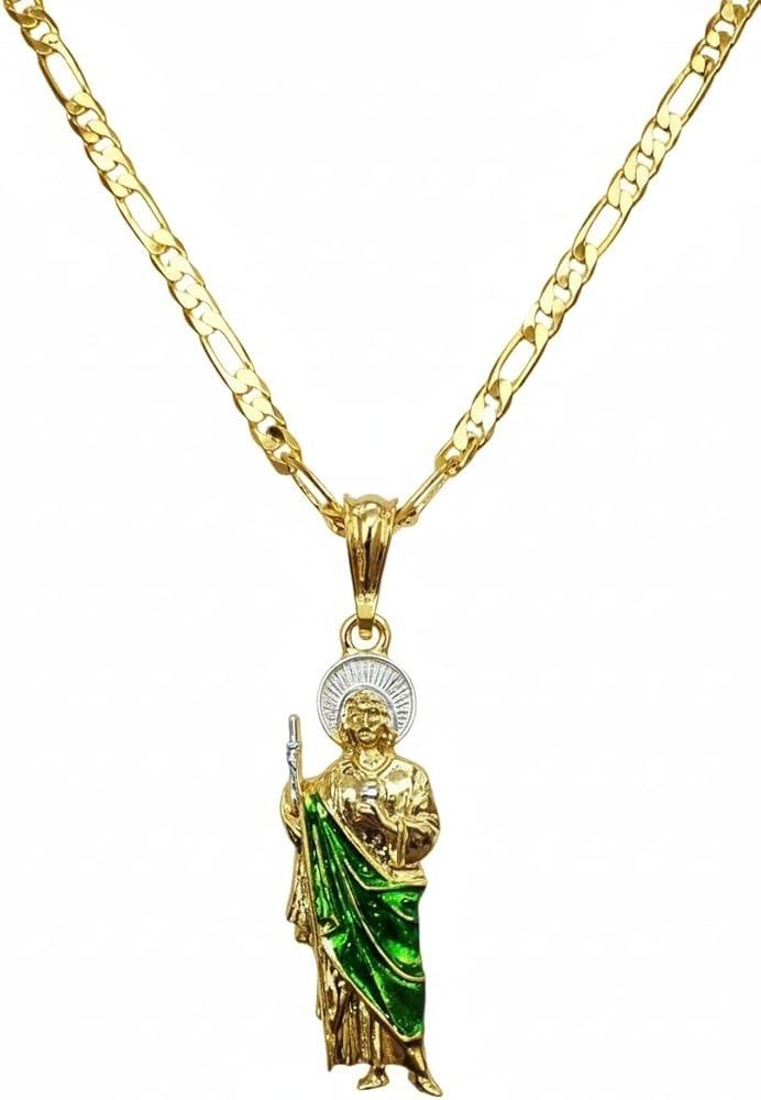 Saint Jude Tadeo Necklace Figaro Chain Cadena de San Judas Tadeo