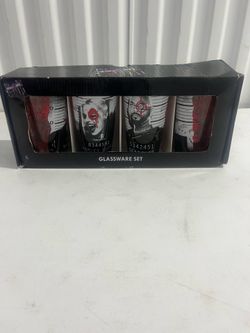 Suicide Squad DC Comics 16oz Glasses Lot Of 4 Joker Harley Quinn Diablo Deadshot