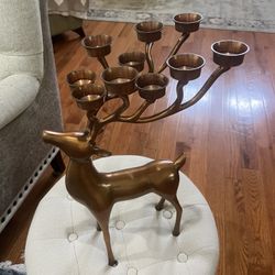 Vintage Large Brass Deer Candle Holder 10 Candles 