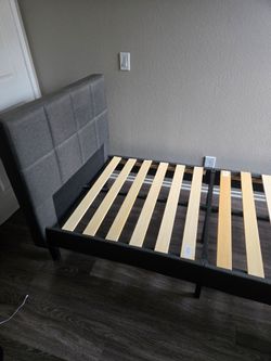 Gray Upholstered Platform Bed Frame with Headboard
