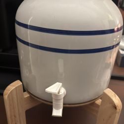 Ceramic Water Dispenser with Wooden Stand – $30