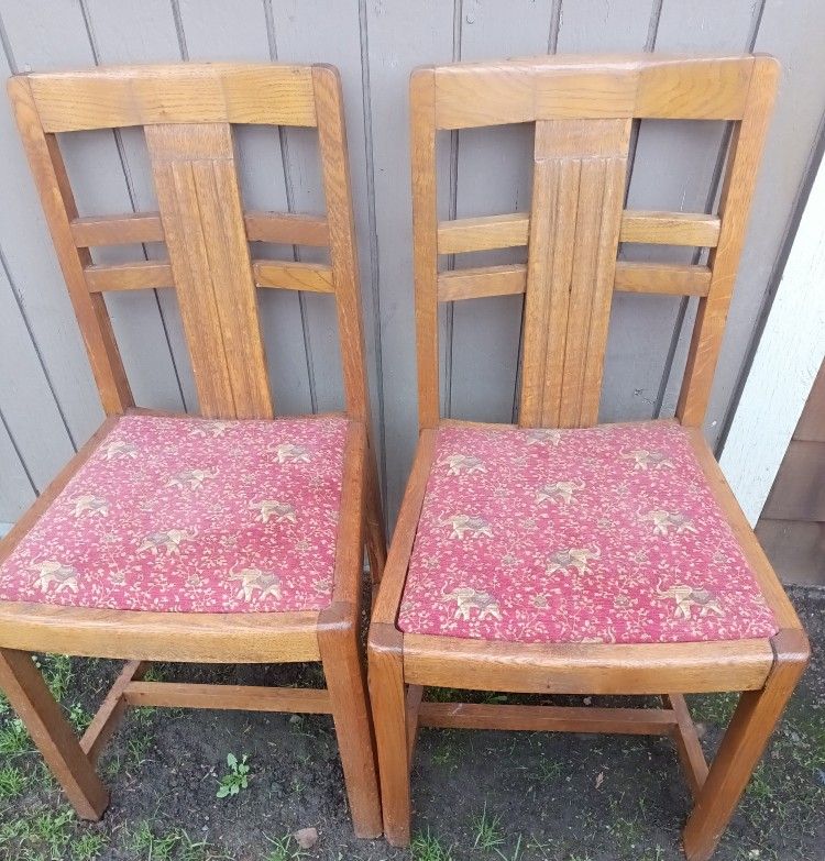 Two Vintage Mission Oak Dining Chairs