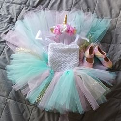 Complete Unicorn Set (dress, shoes, headband) for a girl 2-3 years old