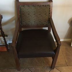 Vintage hand carved Mexican rustica leather armchair handmade