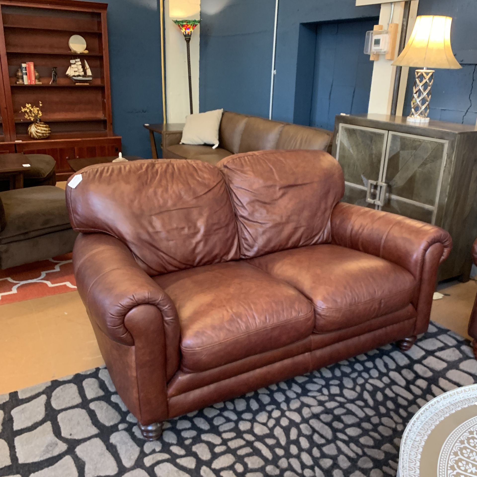 Chocolate Plush Leather Loveseat