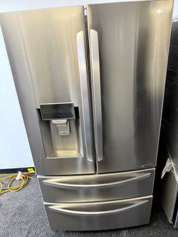LG full size stainless steel French door refrigerator and bottom freezer
