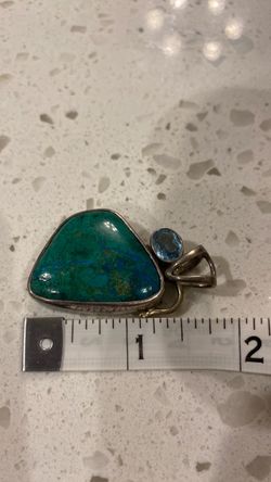 Crysocolla, and blue topaz pendant