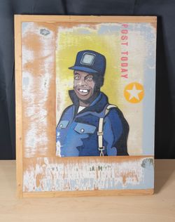 Vintage Style Postal Worker Mixed Media Art on Wood