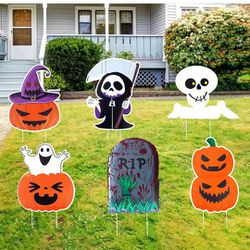 Halloween Yard Decorations, Extra Large Halloween Yard Signs with Stake, Pumpkin Halloween Outdoor Decorations Prop, Halloween Yard Stakes for Porch D