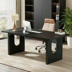 71" Executive Desk, Modern Executive Office Table With Wood Double Pedestal Base