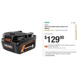 Ridgid 4Ah MAX OUTPUT 18V Battery