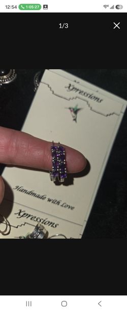 Amethyst  silver hoop