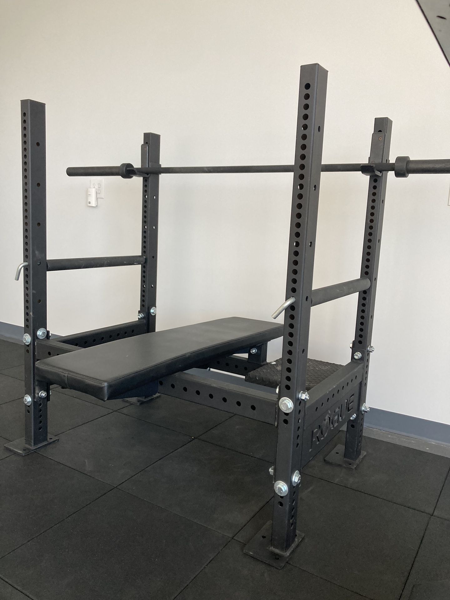 Rogue Westside Bench 2.0 With Optional Spotter Deck And Black Olympic Bar