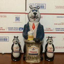 Rare 1973 HAMMS beer Bear Decanter And Salt And Pepper Shakers