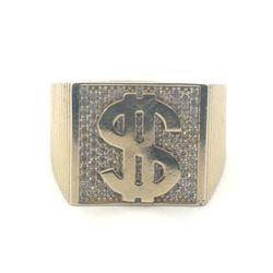Men’s 10k Yellow Gold CZ Cubic Zirconia $ Dollar Sign Ring Size 12.5 GP3128353