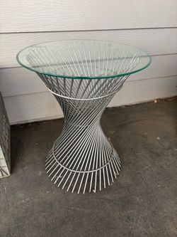 Modern Chrome Wore Spiral Glass Top Accent Table
