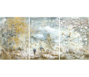 Nicolette Mayer Crested Crane Acrylic Triptych Wall Art, 96x48" overall, Delivery Included