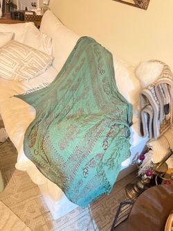 Teal Boho Paisley Fringe large wrap scarf