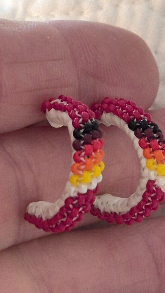 Vintage Native Sterling Silver Seed Beaded Hoop Earrings