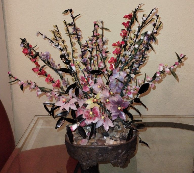 Jade Glass Bonsai Tree Peking Glass Cherry Blossom Plant
