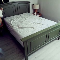 Green Queen Bedframe With Metal Box Spring