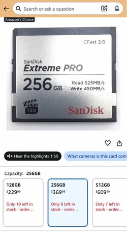 SanDisk Extreme Pro 256GB CFast 2.0 Card