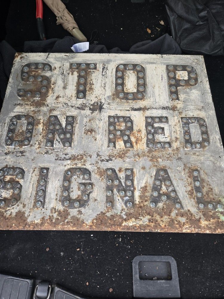 Antique 1930s Stop On Red Traffic Sign