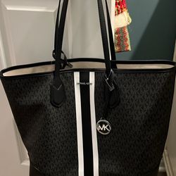 Michael Kors Black with White Stripe Large Tote